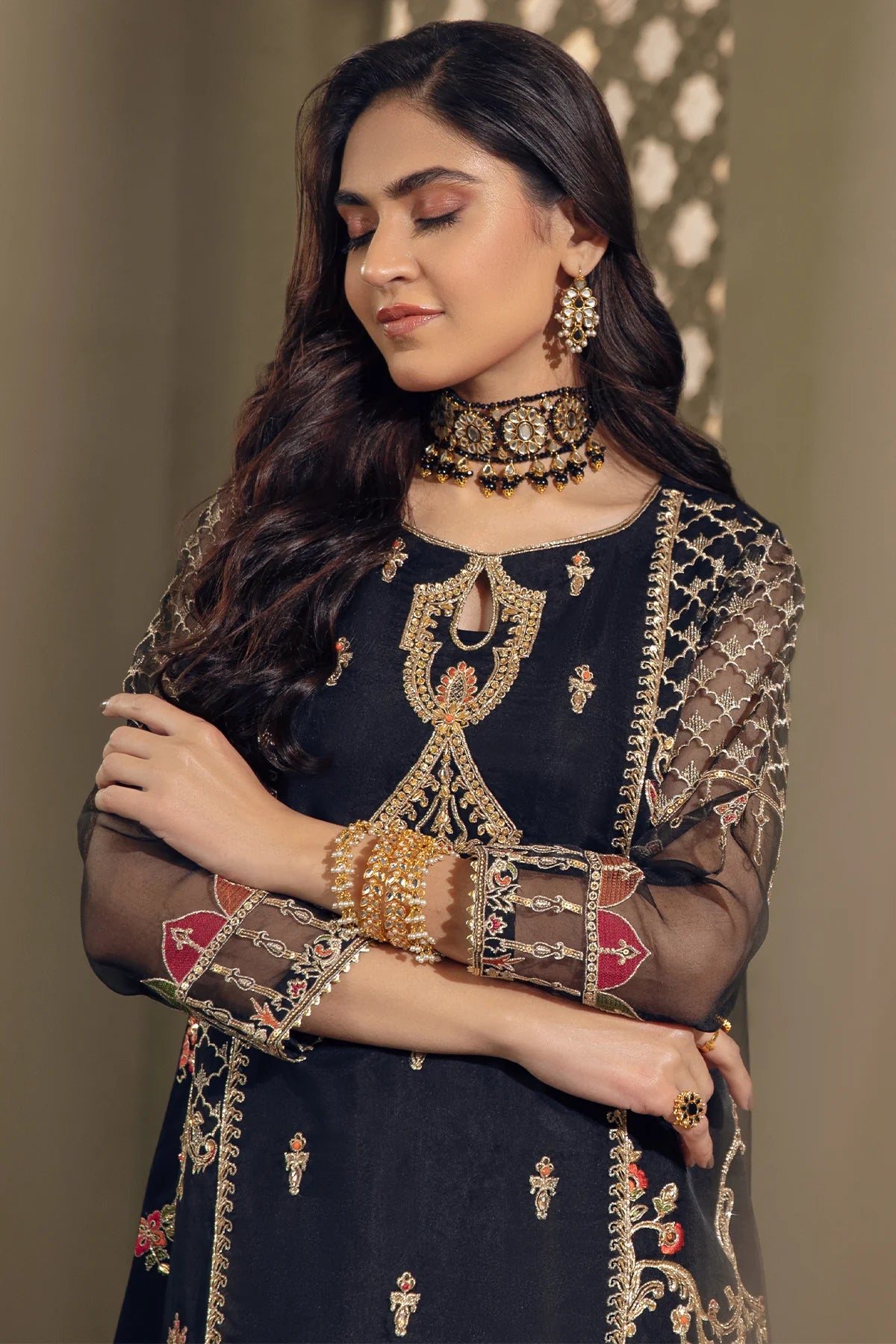 Black Embroidered Organza Suit