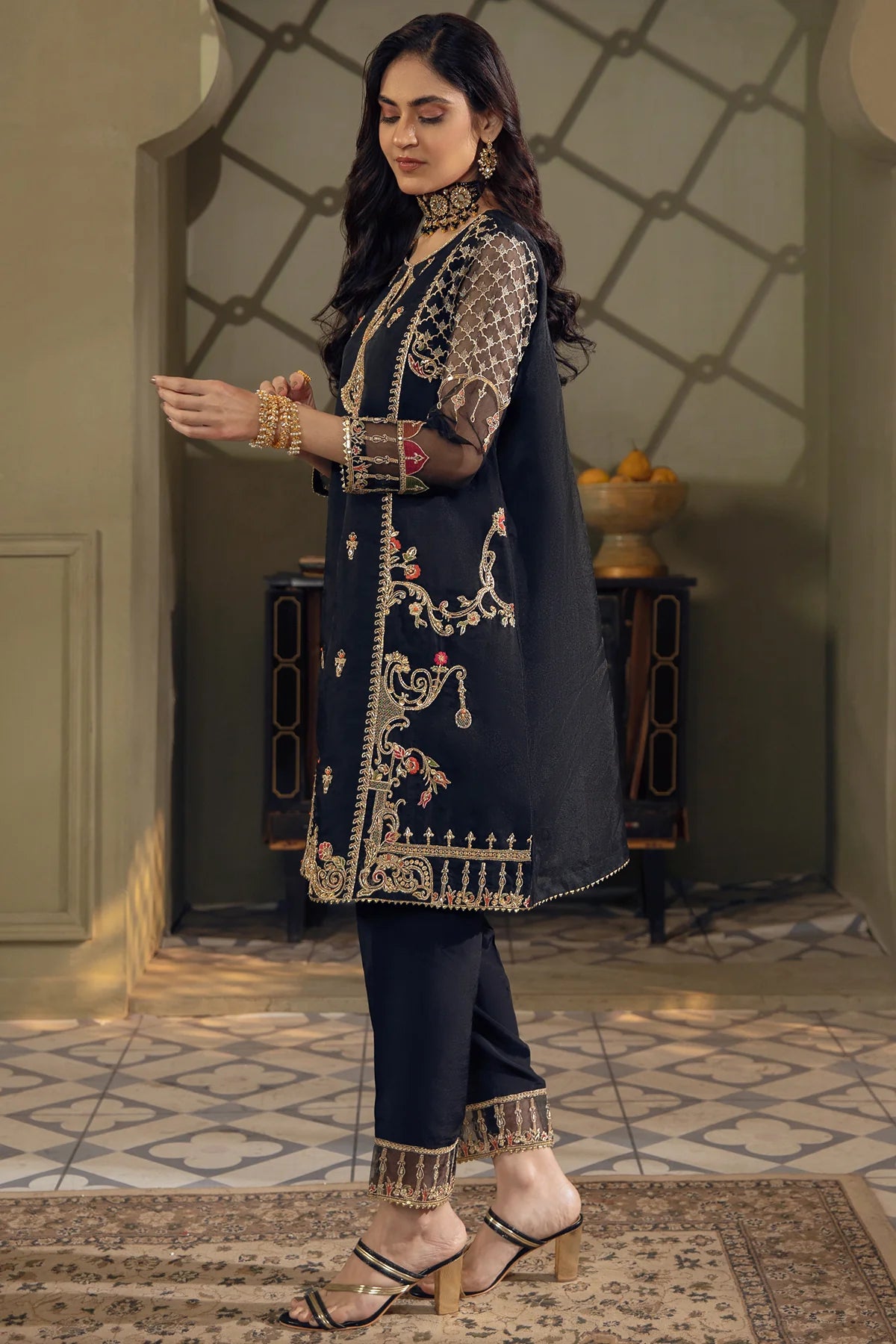 Black Embroidered Organza Suit