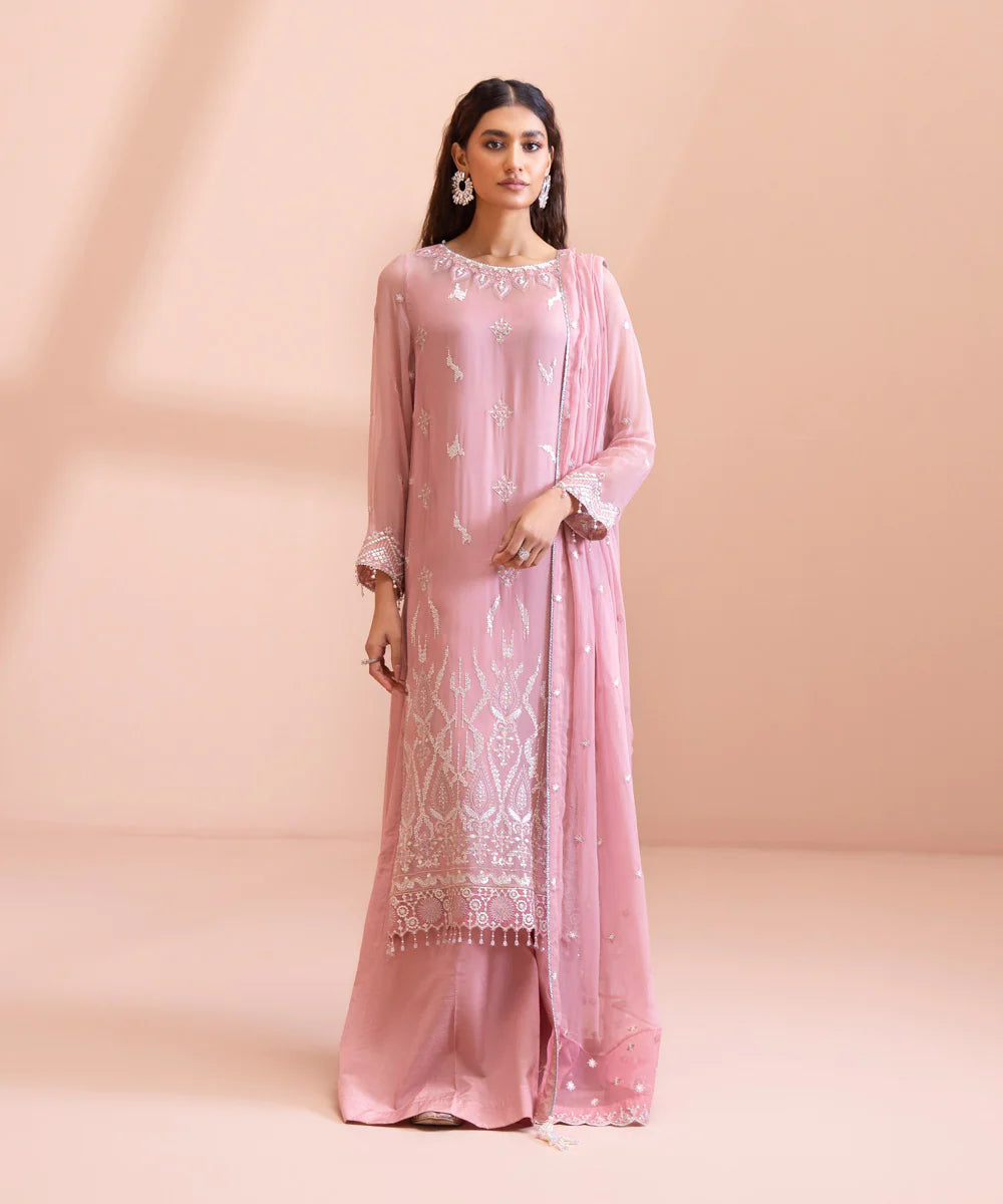 Blush Pink Embroidered Chiffon Suit