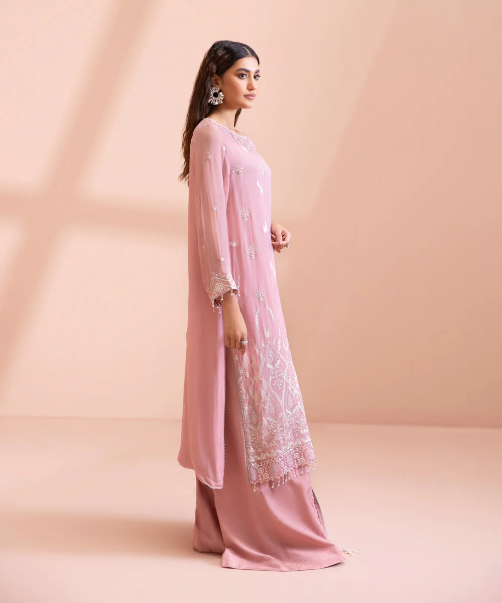 Blush Pink Embroidered Chiffon Suit