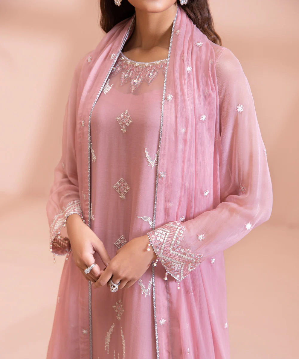 Blush Pink Embroidered Chiffon Suit