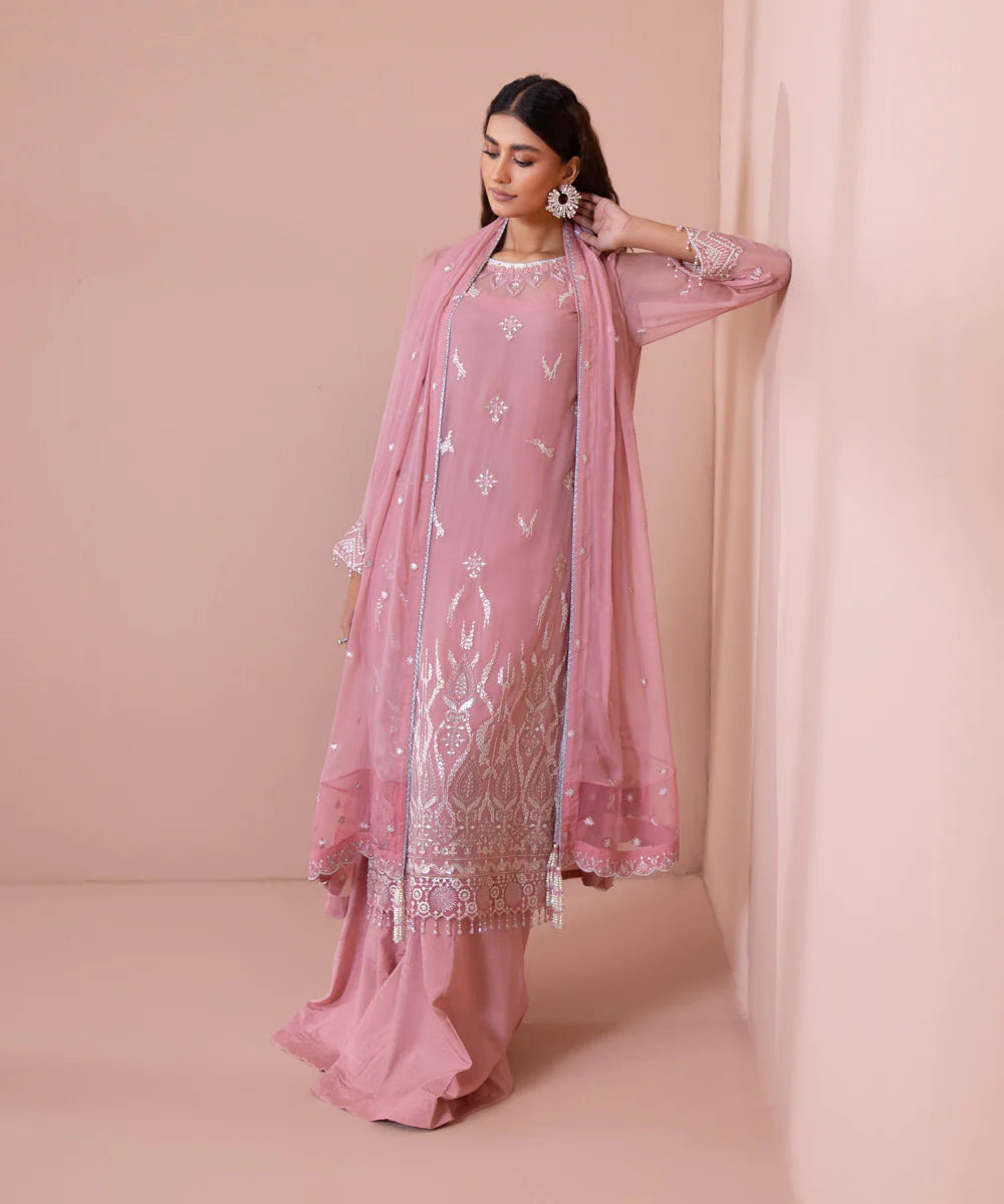 Blush Pink Embroidered Chiffon Suit