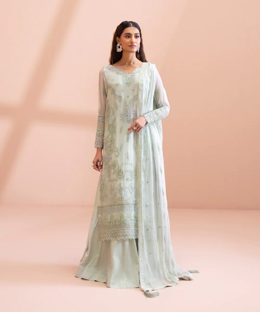 Ice Blue Embroidered Chiffon Suit