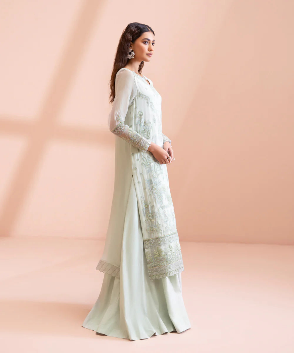 Ice Blue Embroidered Chiffon Suit
