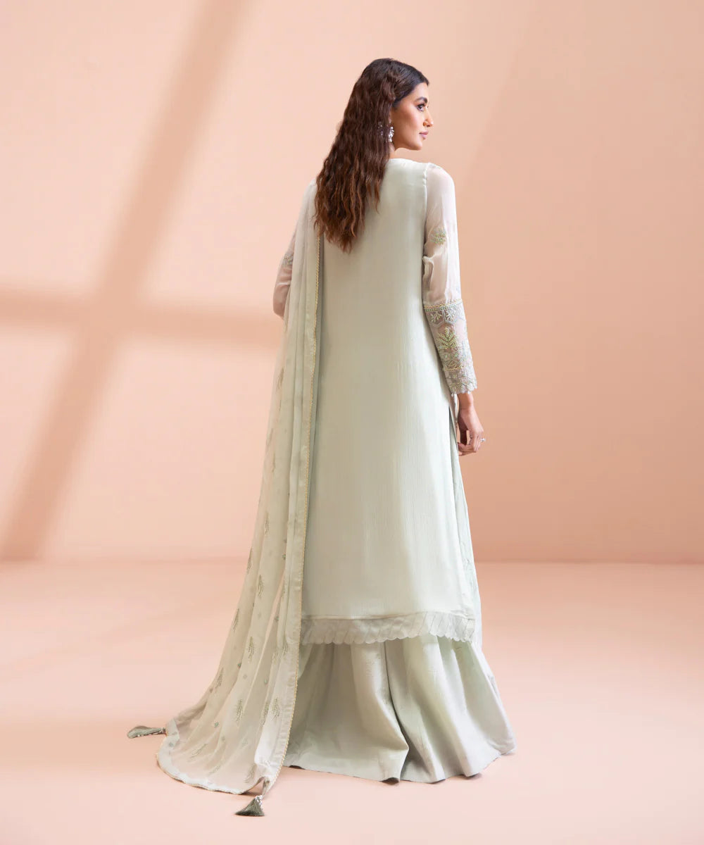 Ice Blue Embroidered Chiffon Suit