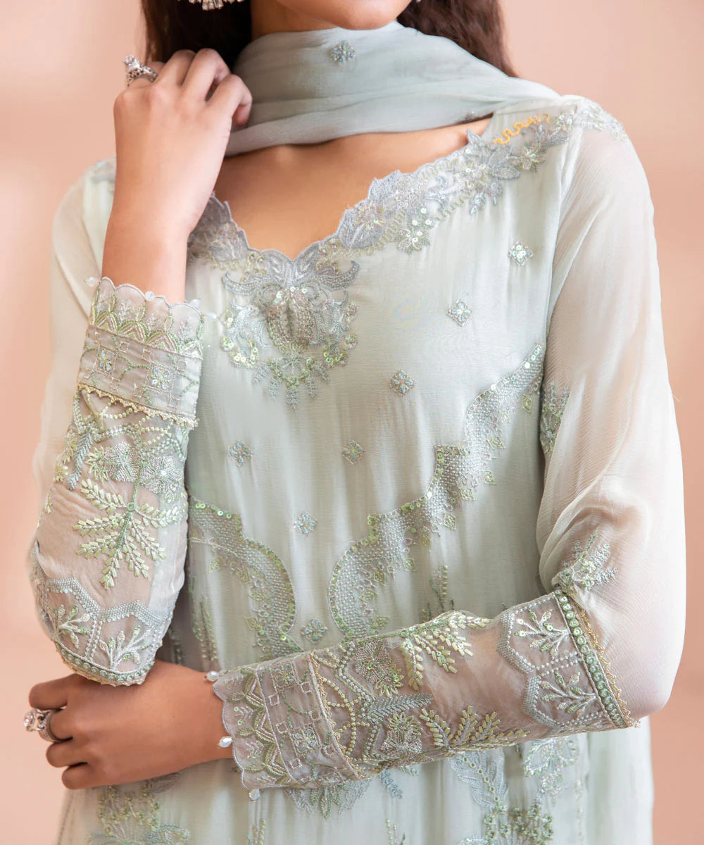 Ice Blue Embroidered Chiffon Suit