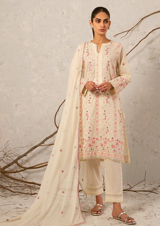Off-White Embroidered Cotton Suit