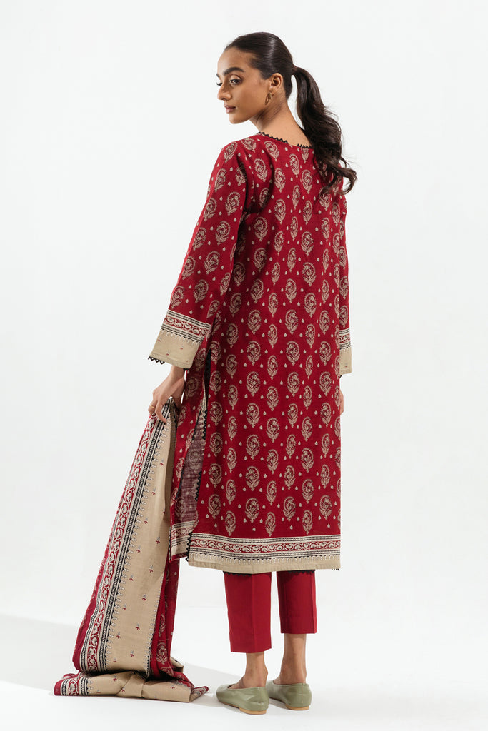 Ivory cerise Embroidered Khaddar Suiti