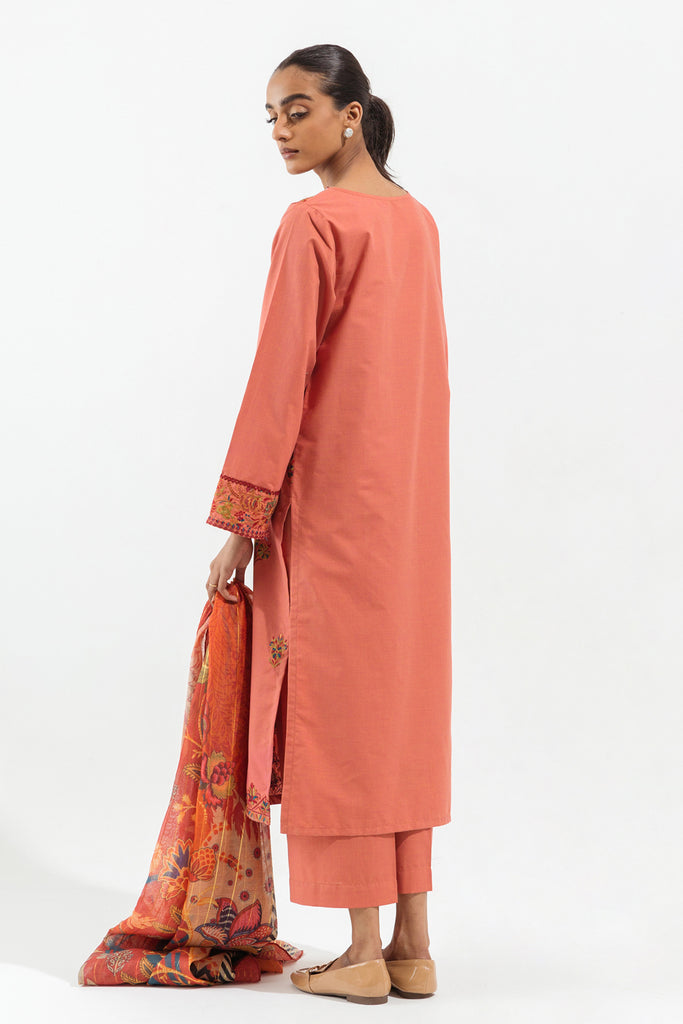 Coral Embroidered Cambric Suit