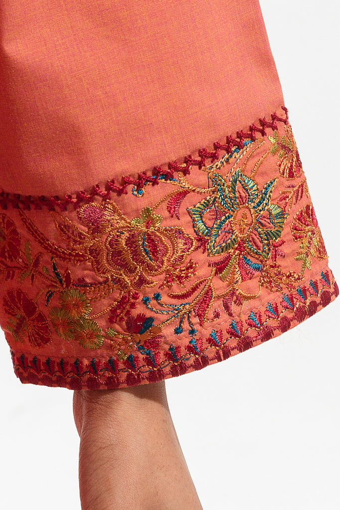 Coral Embroidered Cambric Suit