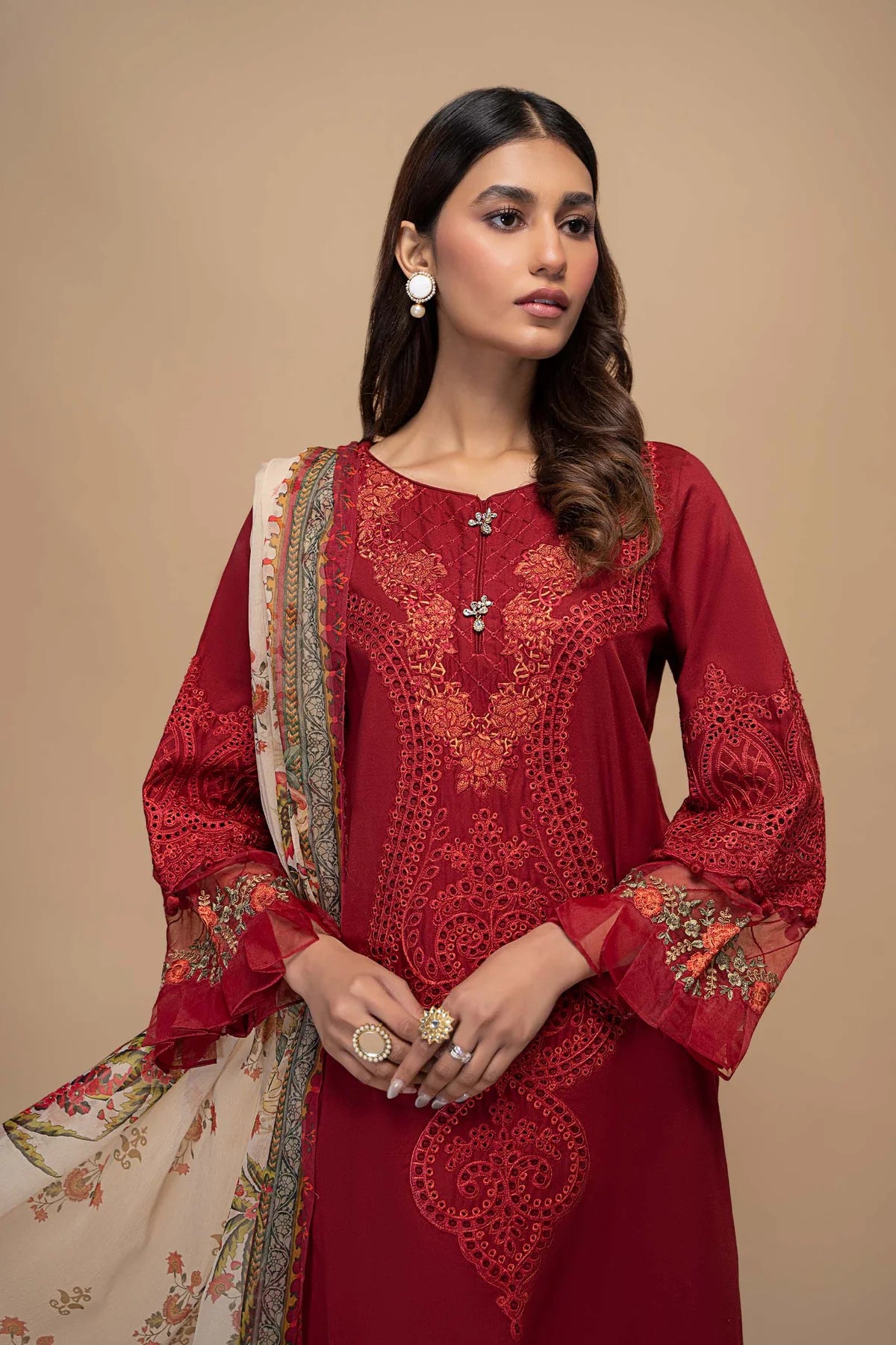 Red Embroidered Shirt with Trouser