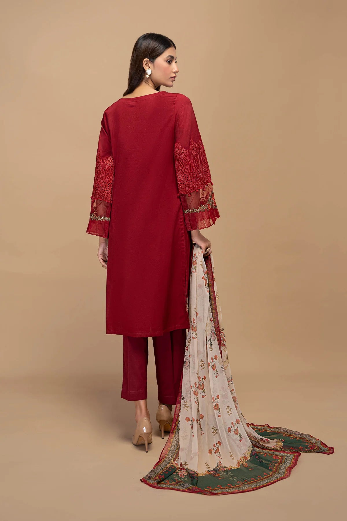 Red Embroidered Shirt with Trouser