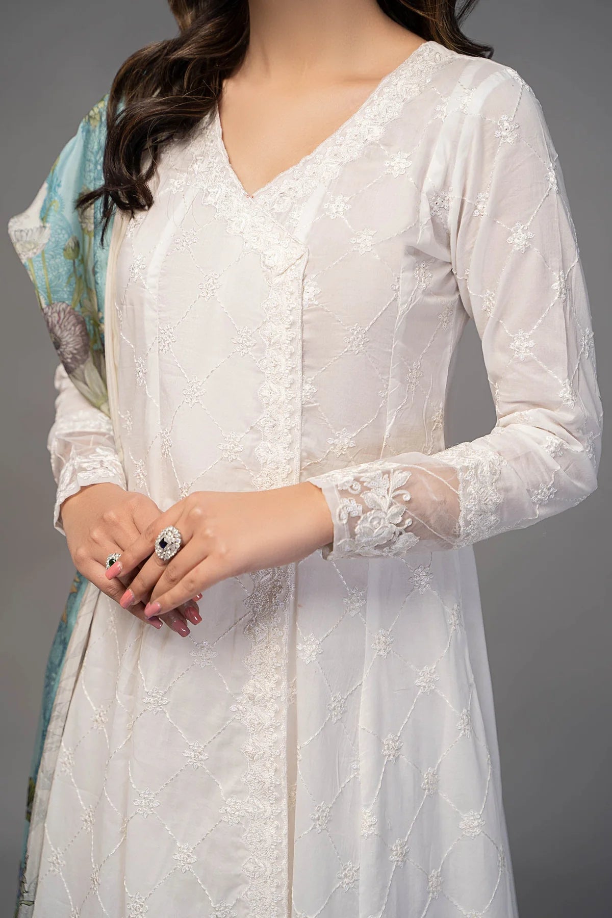 White Angrakha Frock with Trouser