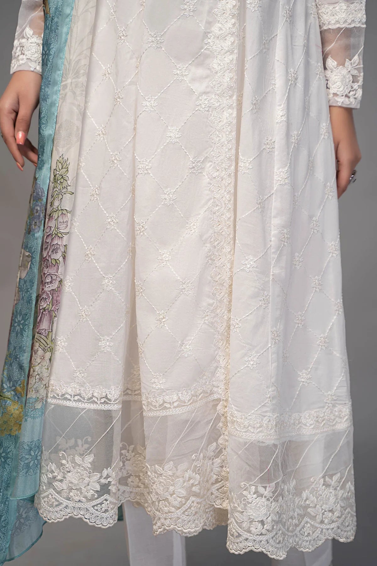 White Angrakha Frock with Trouser