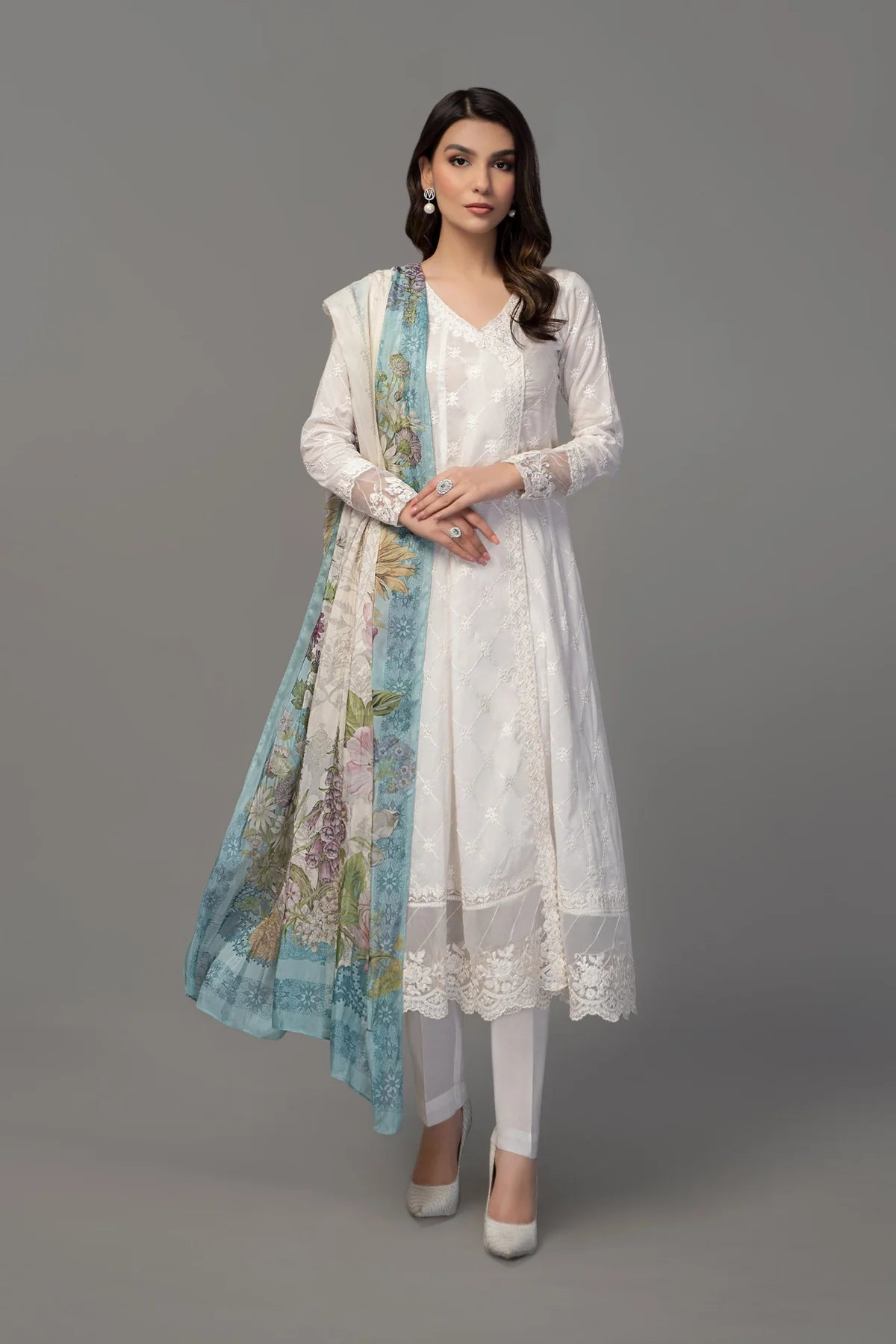 White Angrakha Frock with Trouser