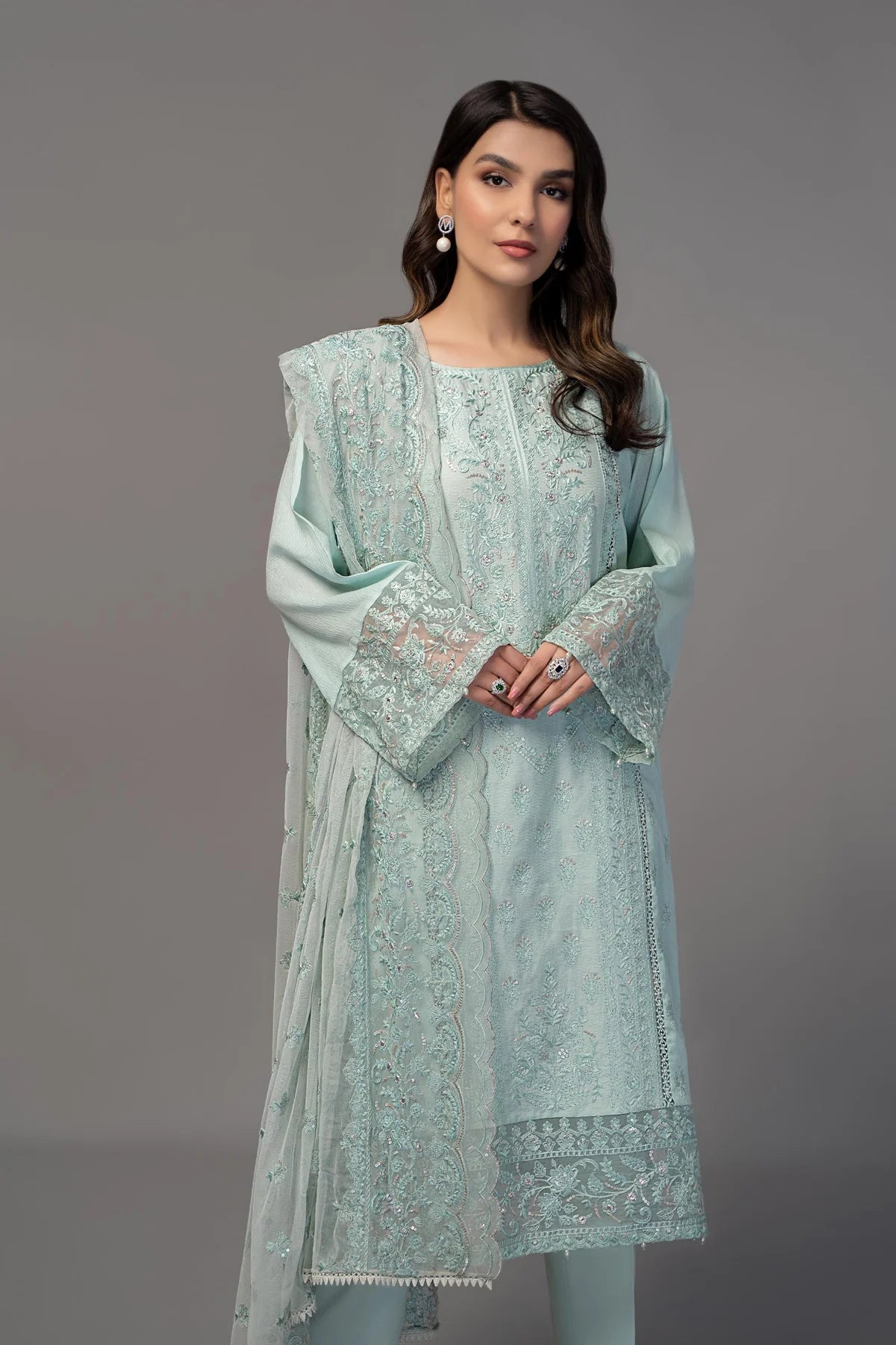Blue Embroidered Shirt with Trouser