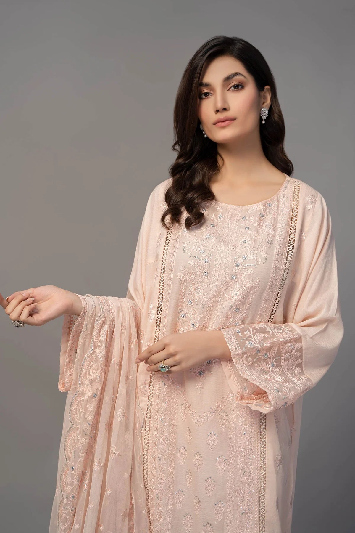 Peach Embroidered Shirt with Trouser