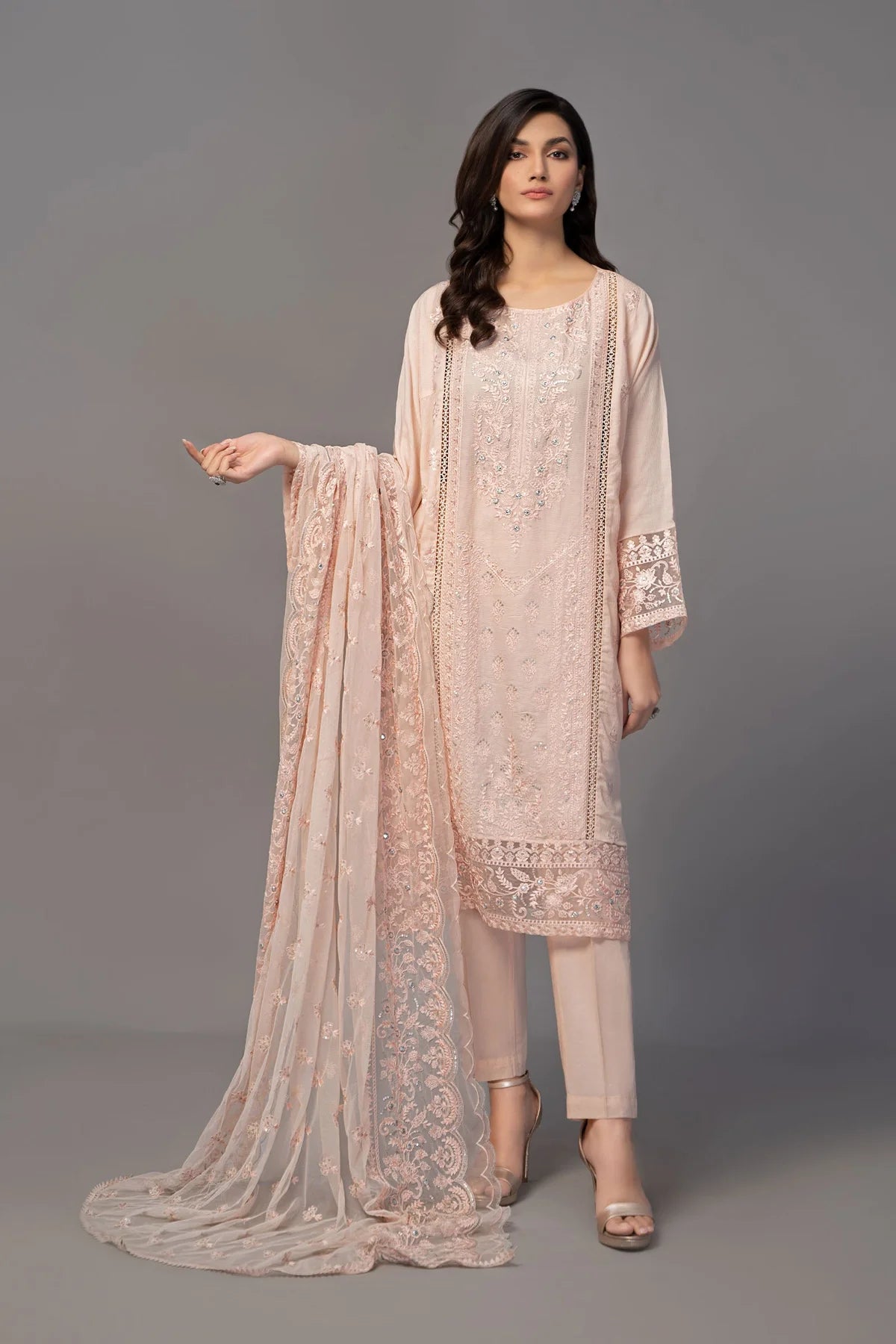 Peach Embroidered Shirt with Trouser