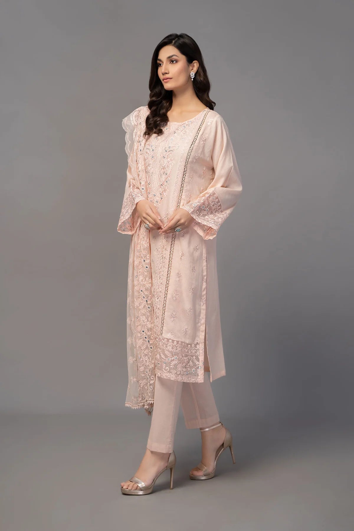 Peach Embroidered Shirt with Trouser