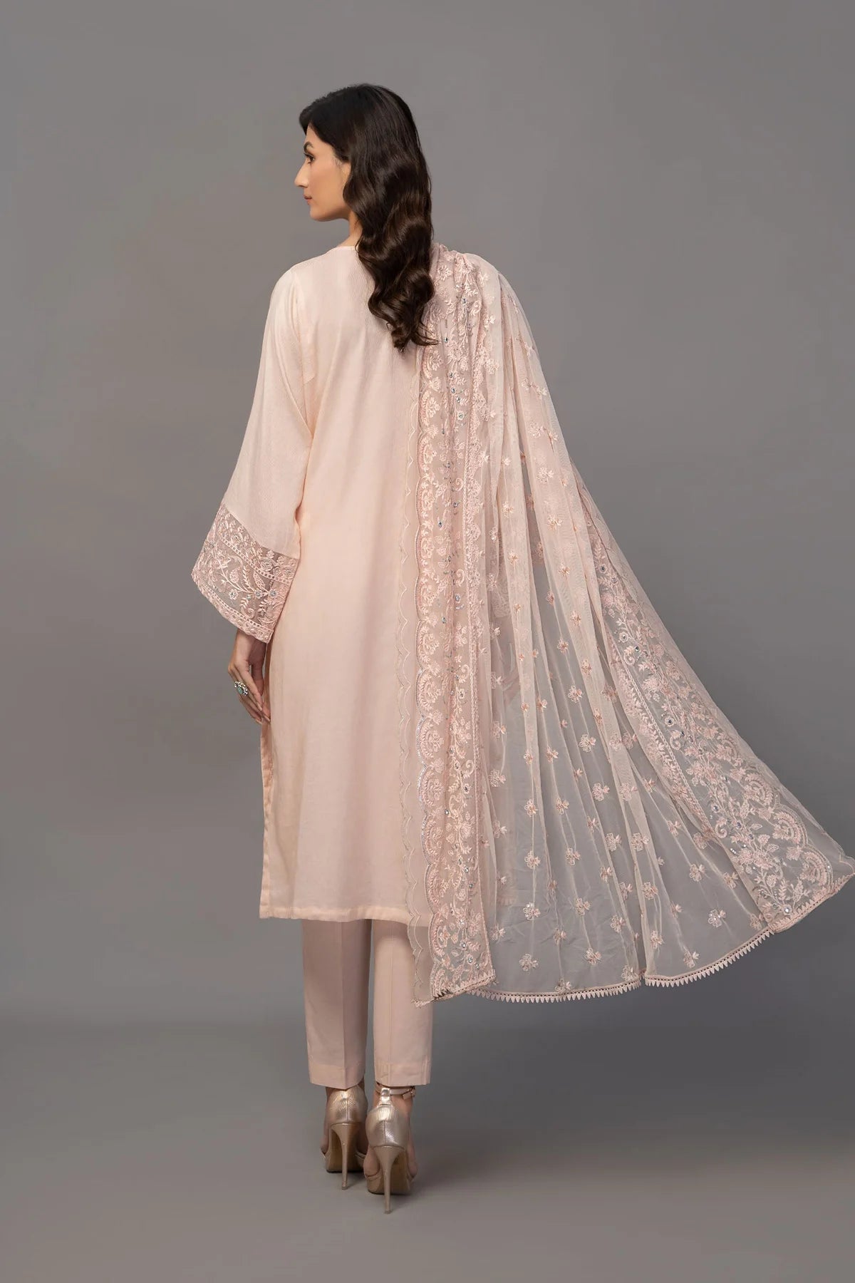 Peach Embroidered Shirt with Trouser