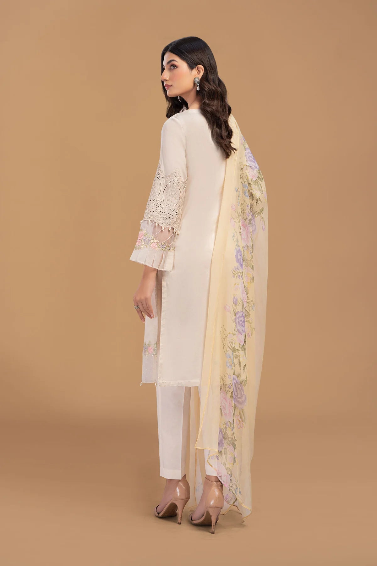 Off-White Embroidered Shirt with Trouser