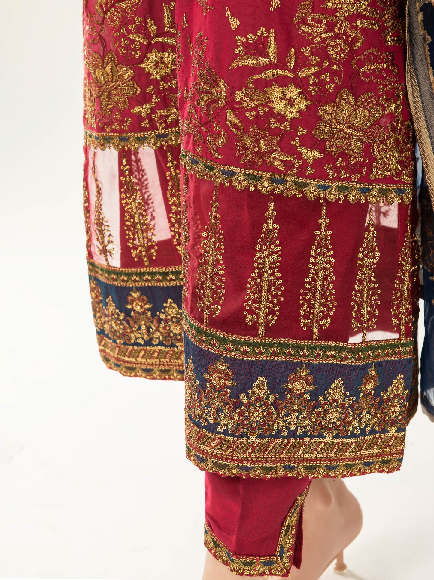 Red Embroidered Silk Suit