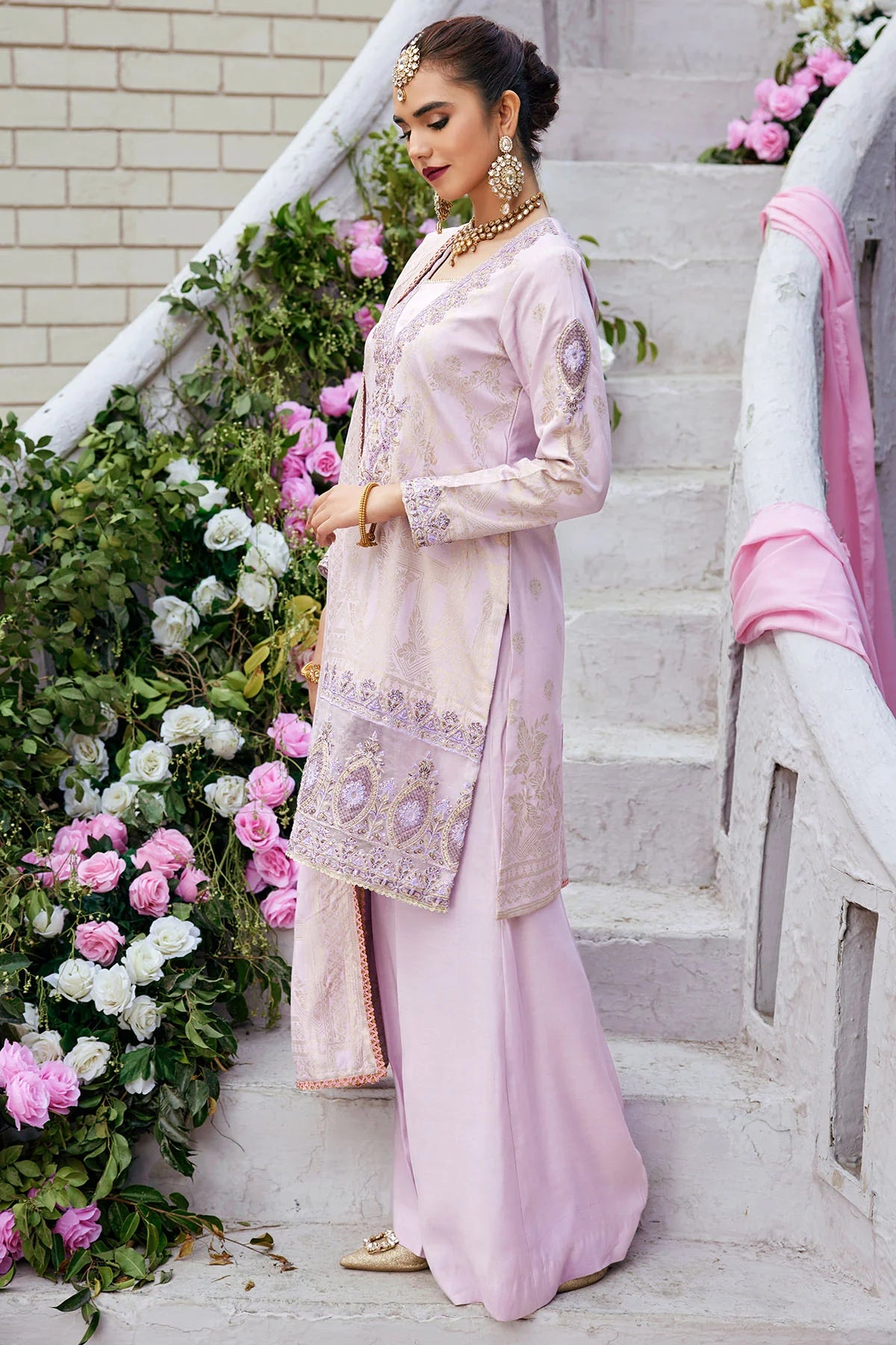 Lilac Embroidered Jacquard Suit