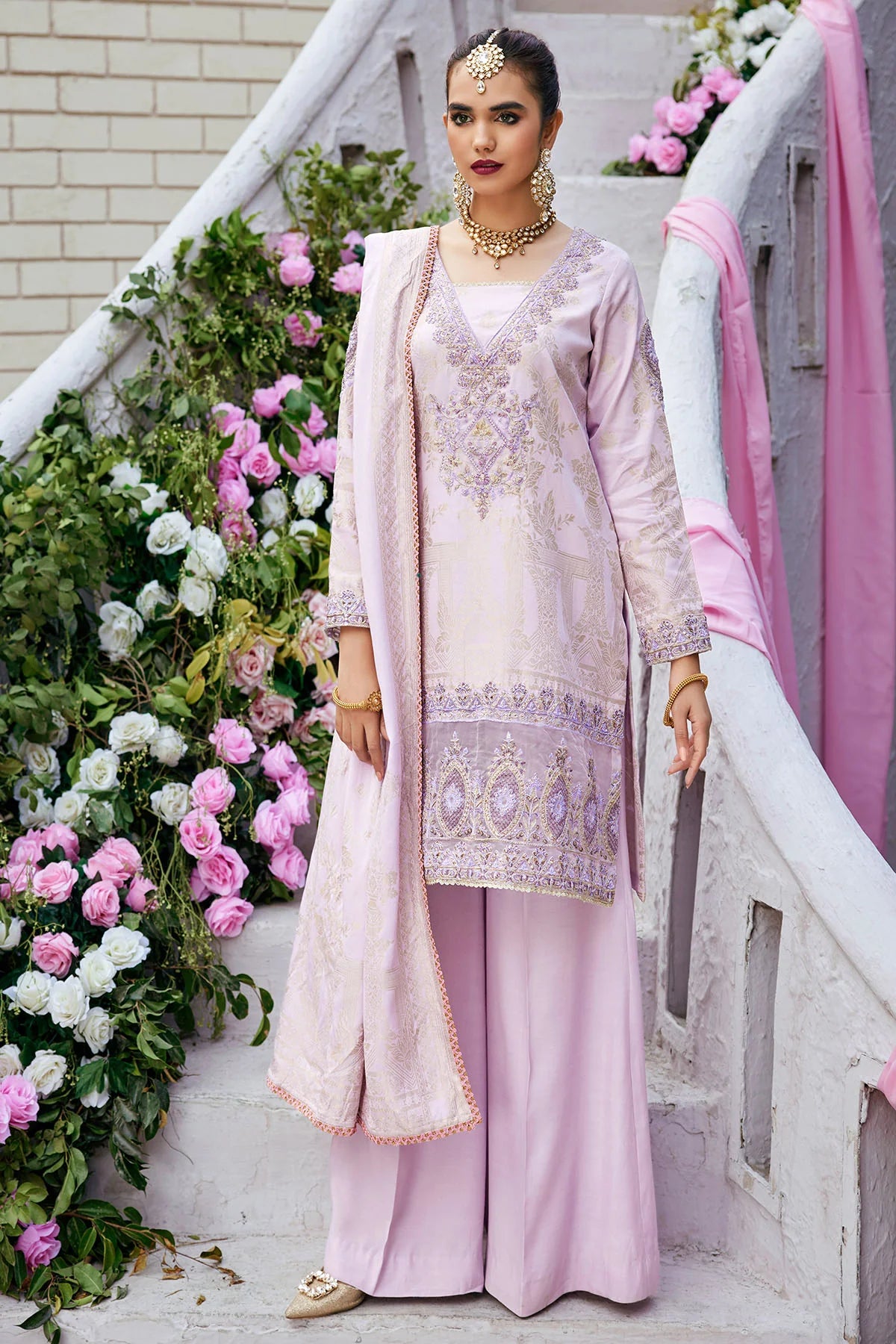 Lilac Embroidered Jacquard Suit
