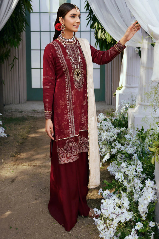 Red Embroidered Jacquard Suit