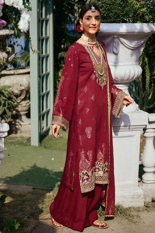 Red Embroidered Jacquard Suit
