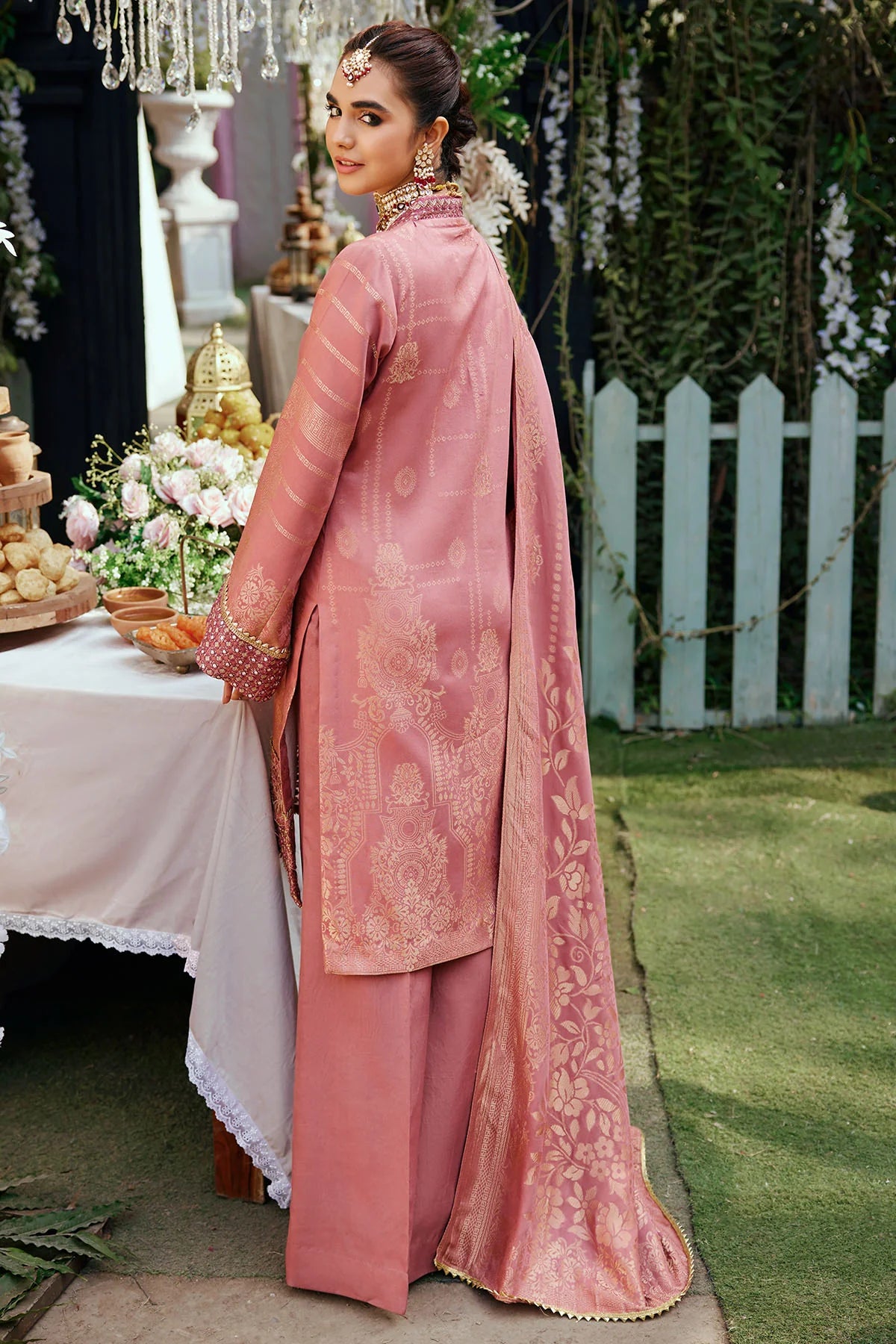 Pink Embroidered Jacquard Suit