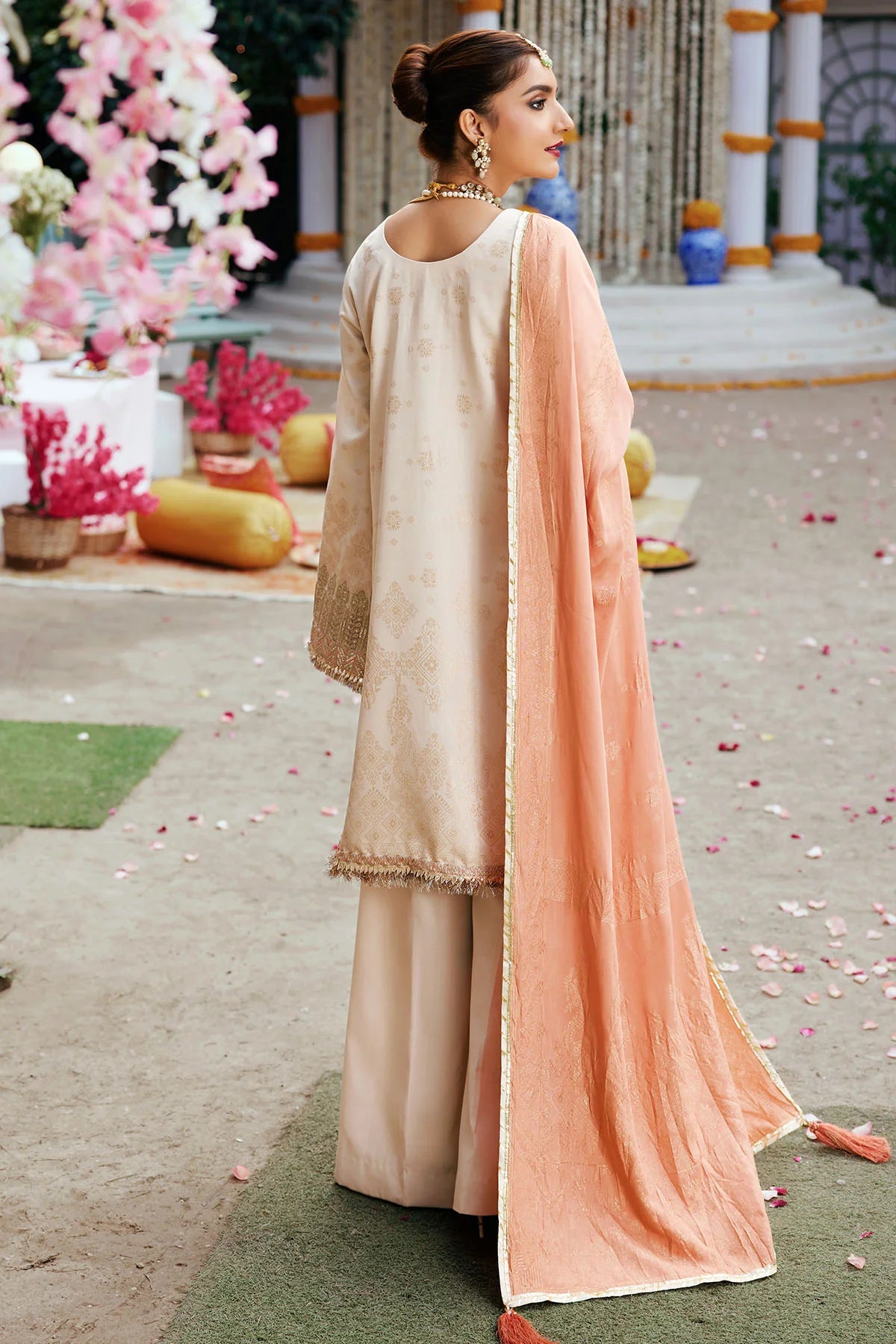 Off-White Embroidered Jacquard Suit