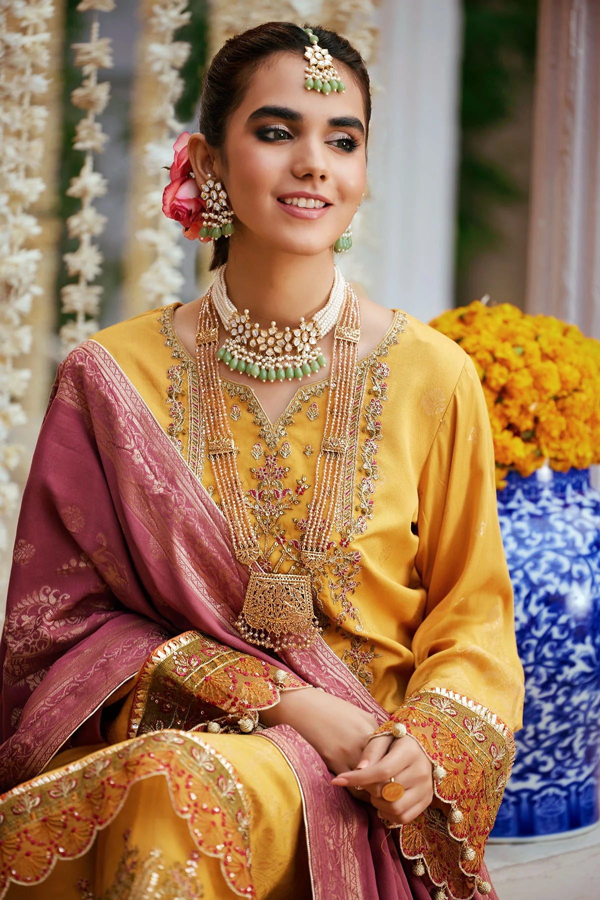 Yellow Embroidered Jacquard Suit