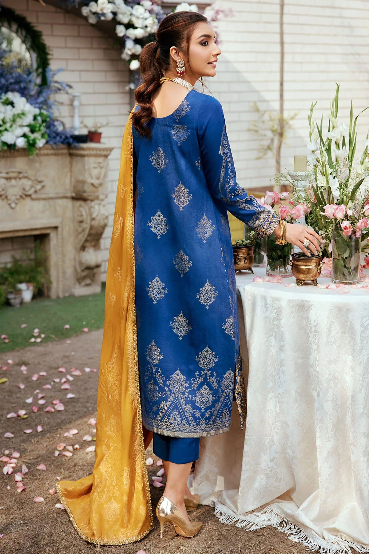 Blue Embroidered Jacquard Suit
