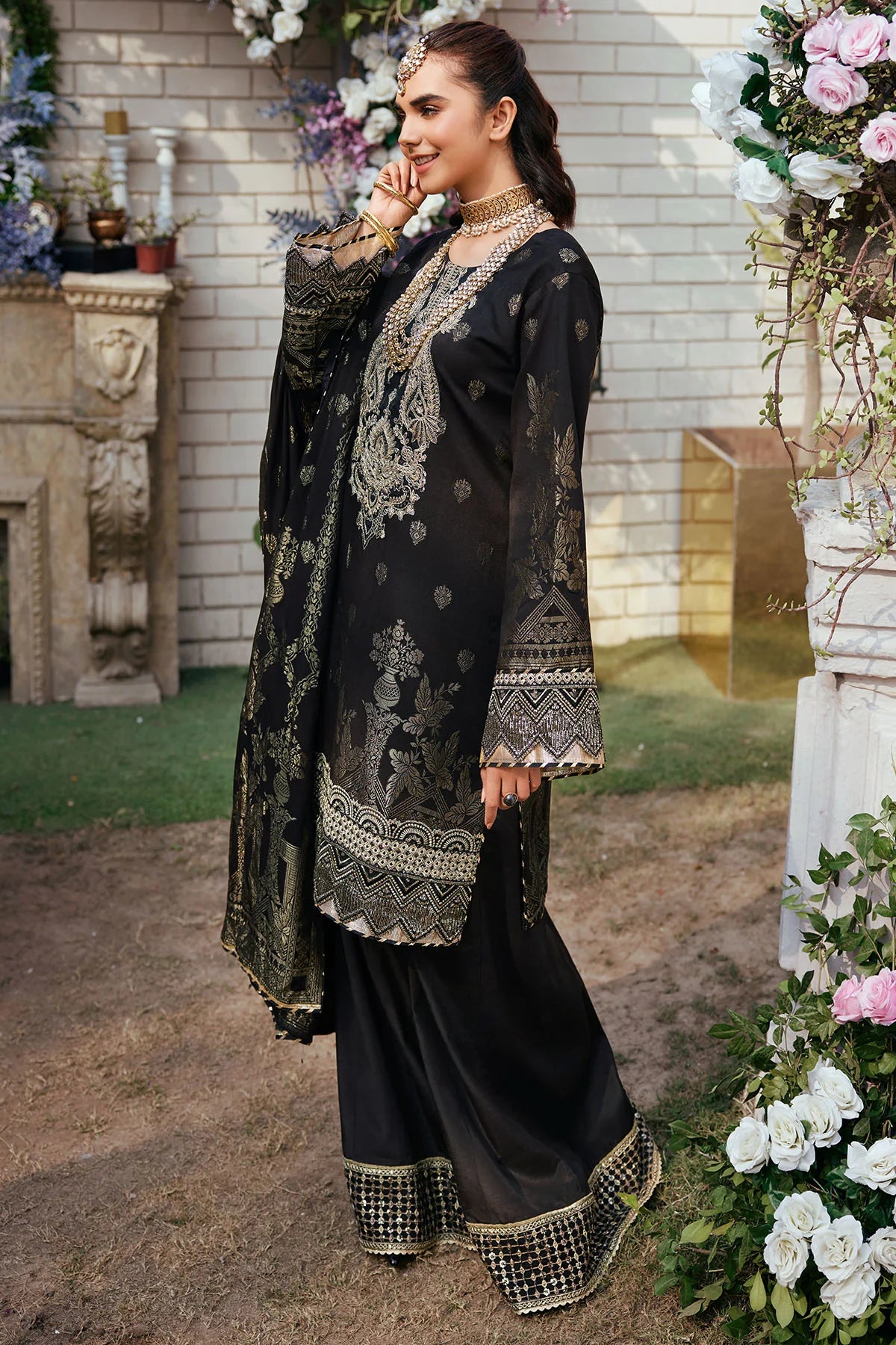 Black Embroidered Jacquard Suit