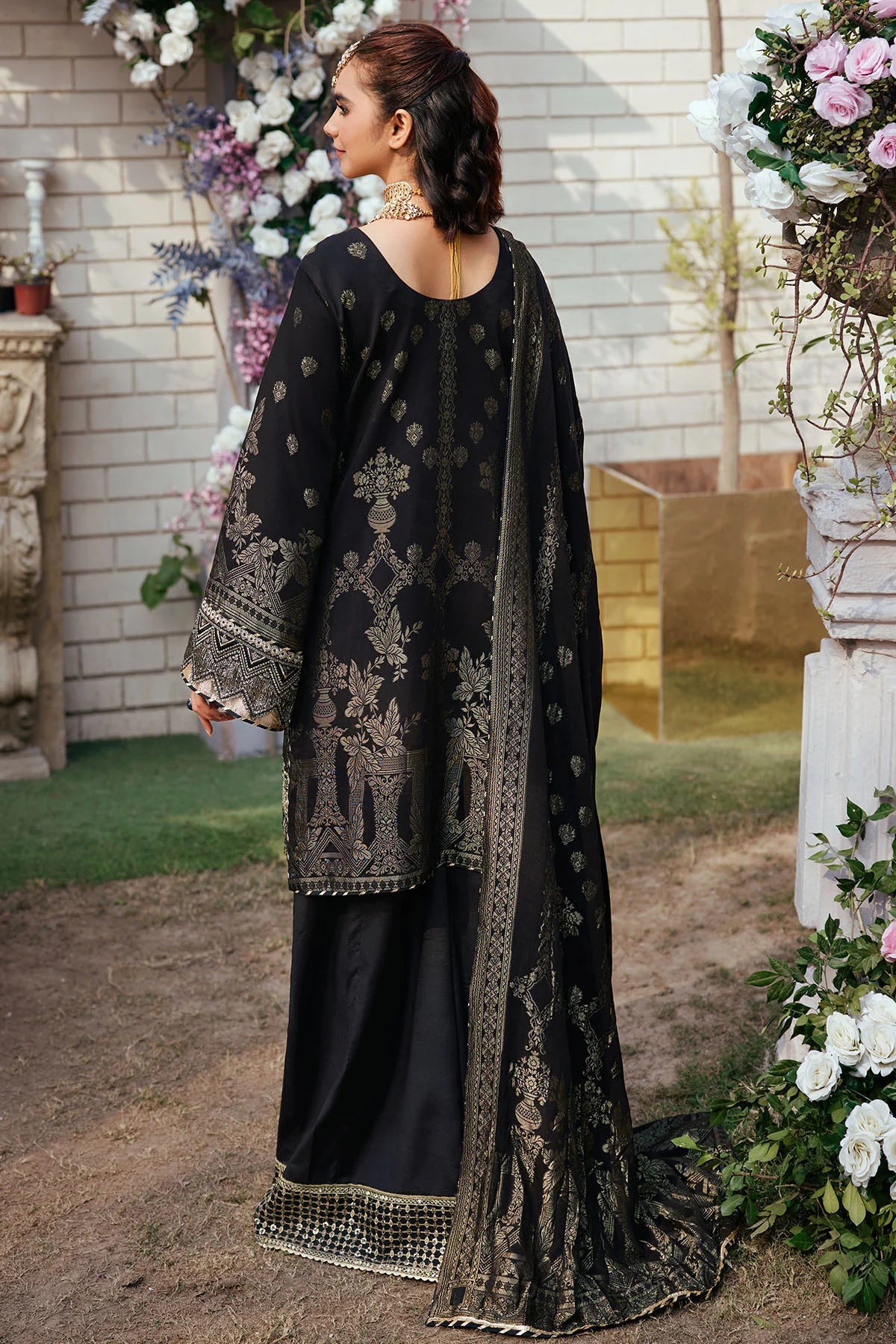 Black Embroidered Jacquard Suit