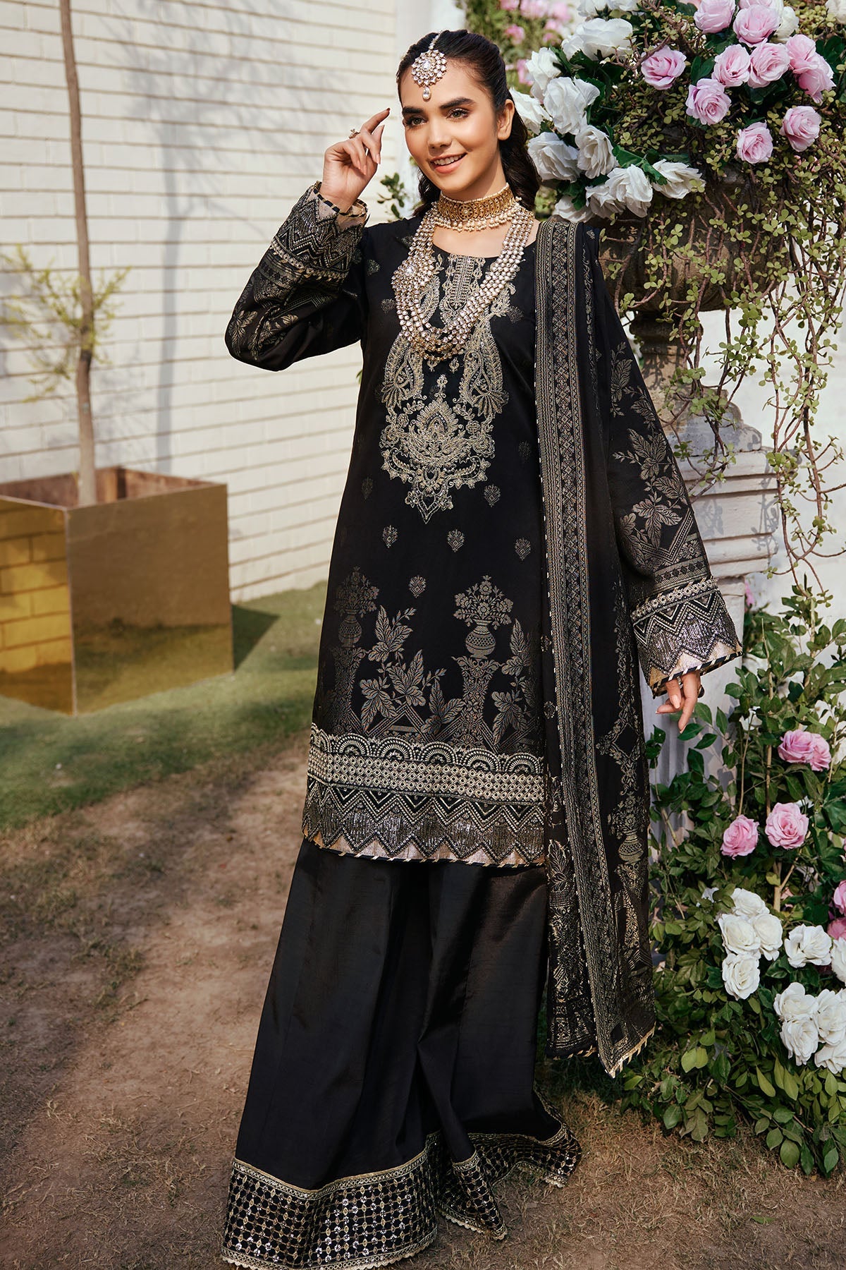 Black Embroidered Jacquard Suit