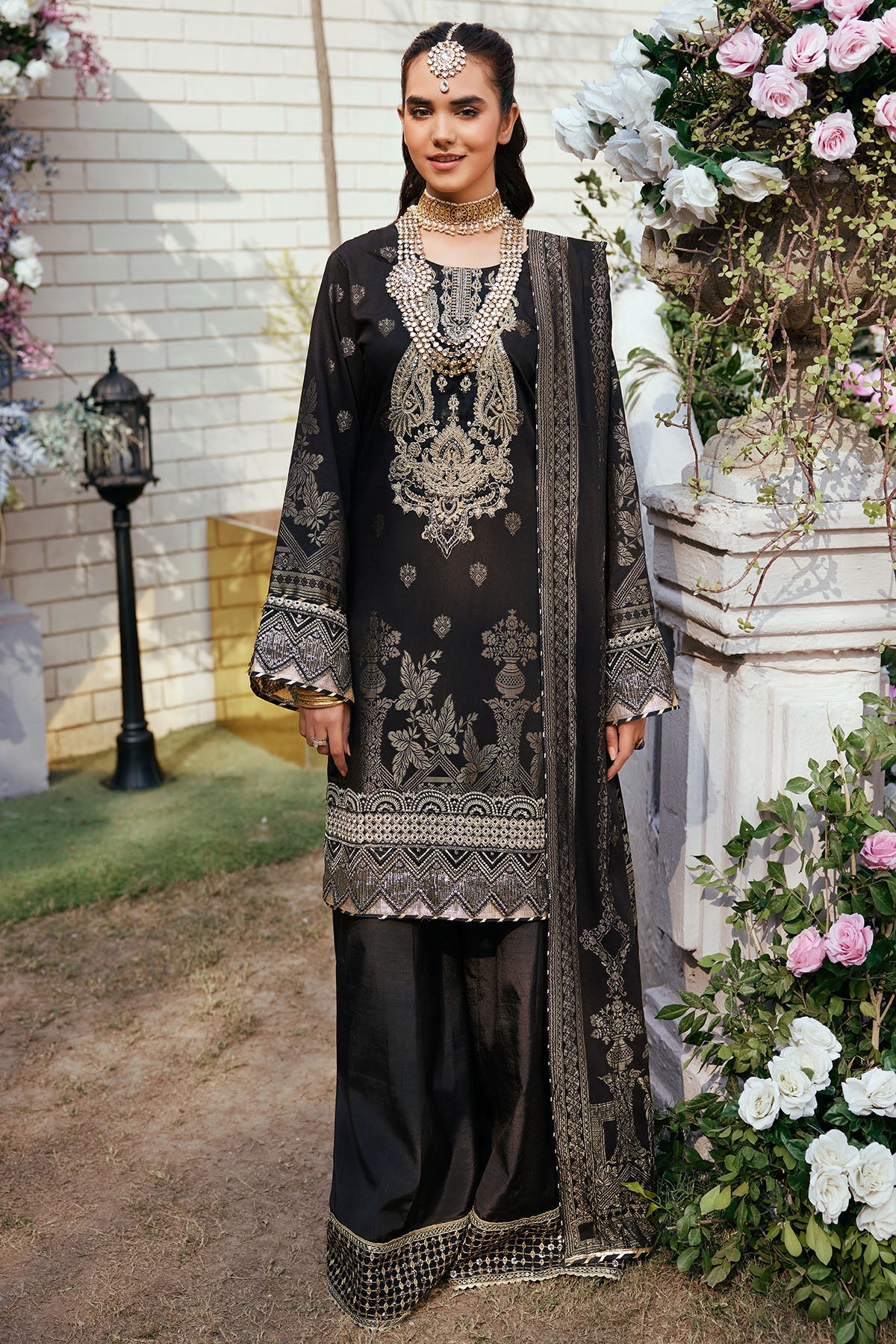 Black Embroidered Jacquard Suit