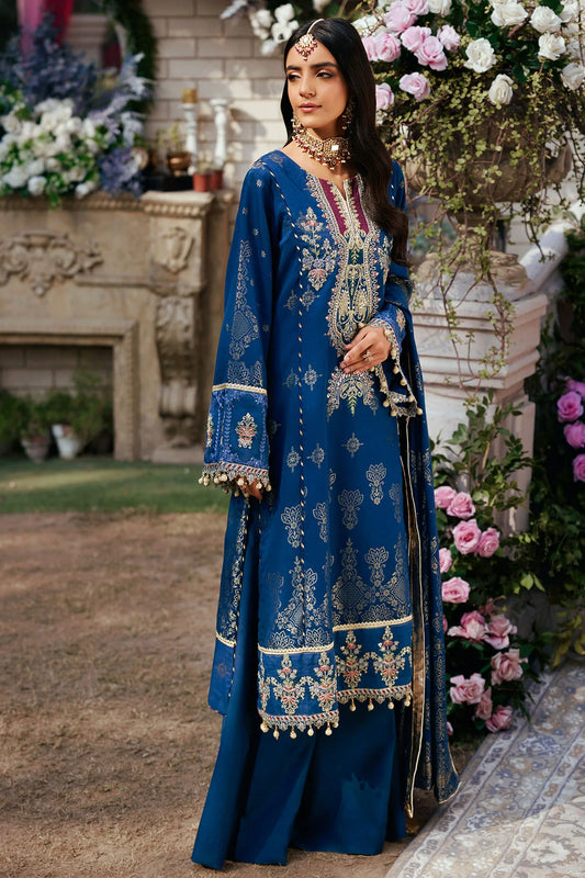 Blue Embroidered Jacquard Suit