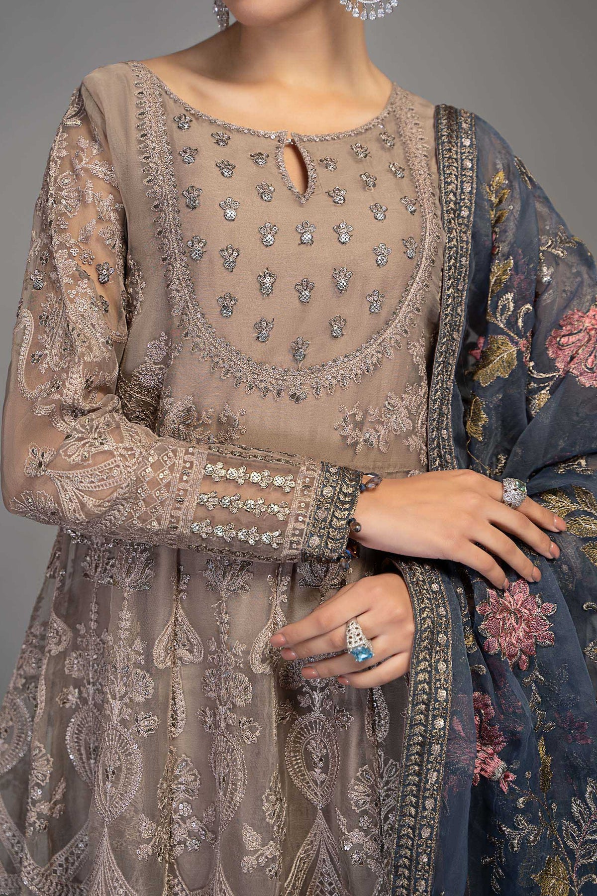 Grey Embroidered Froak with Trouser