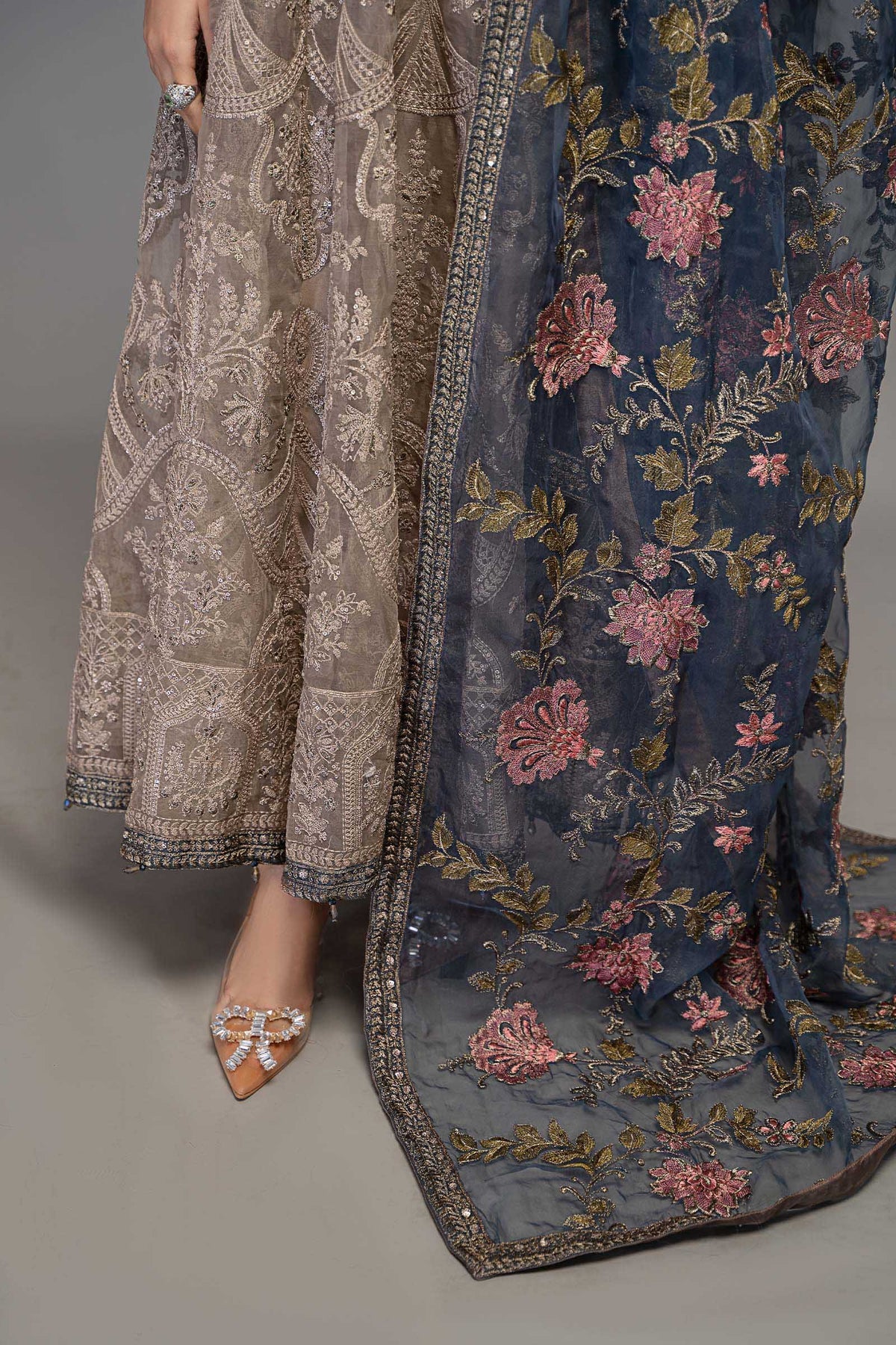 Grey Embroidered Froak with Trouser