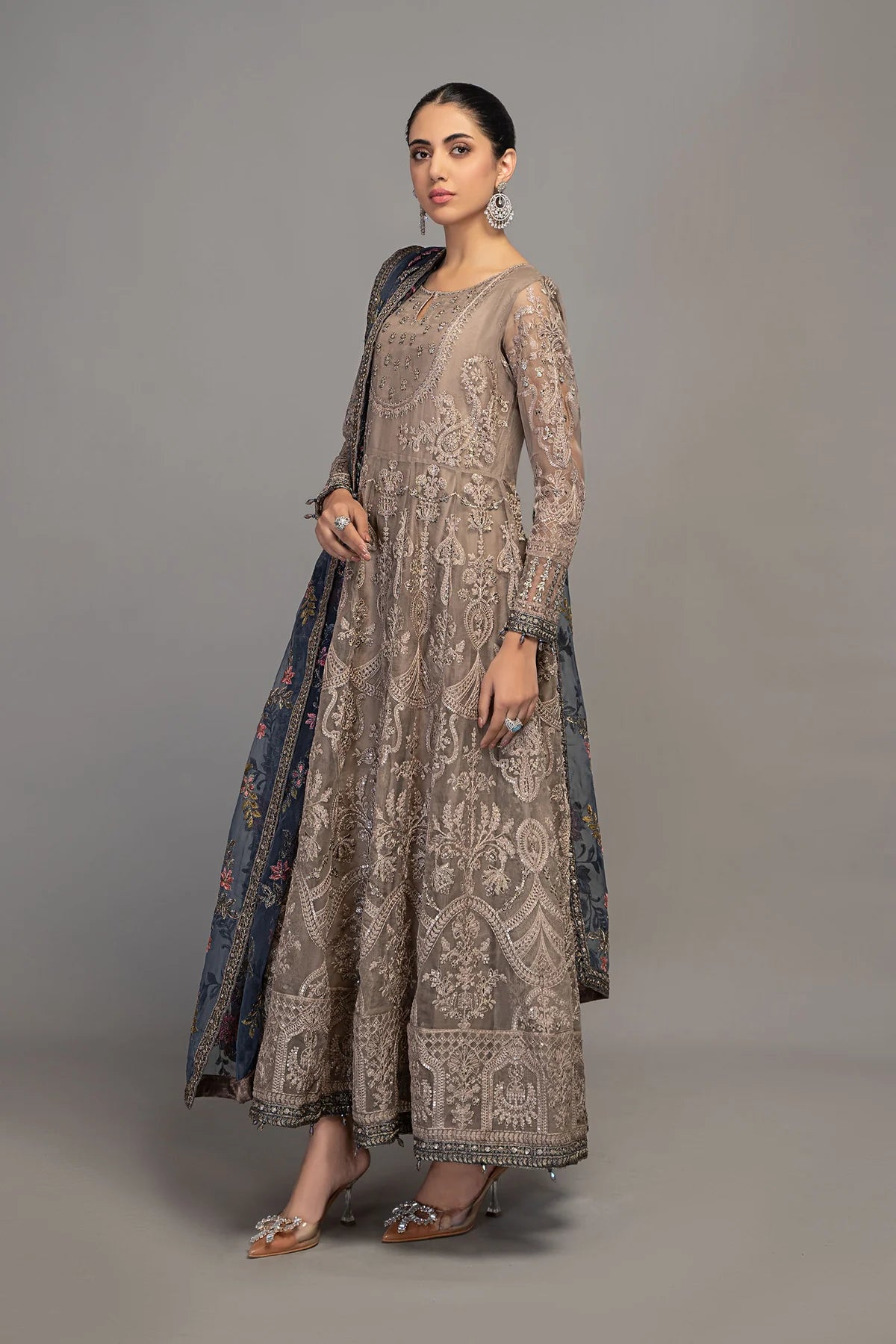 Grey Embroidered Froak with Trouser