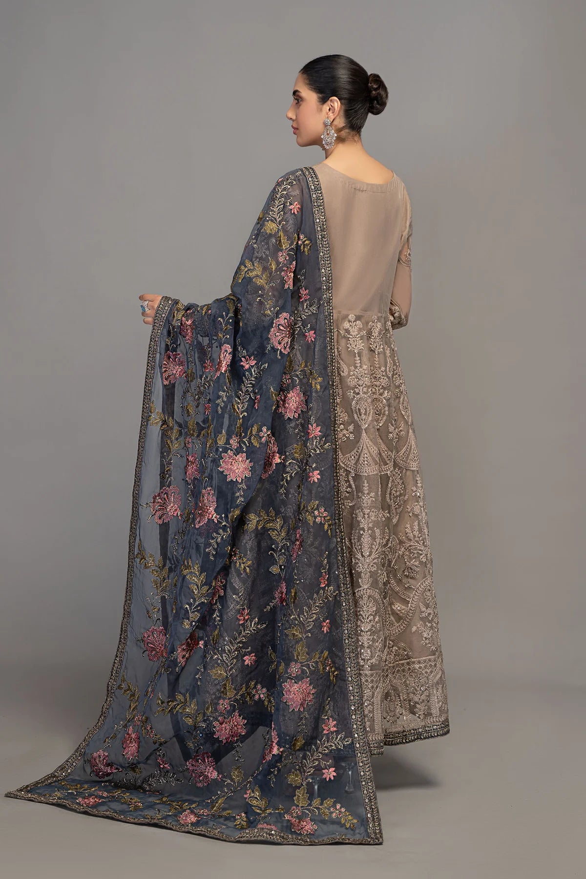 Grey Embroidered Froak with Trouser
