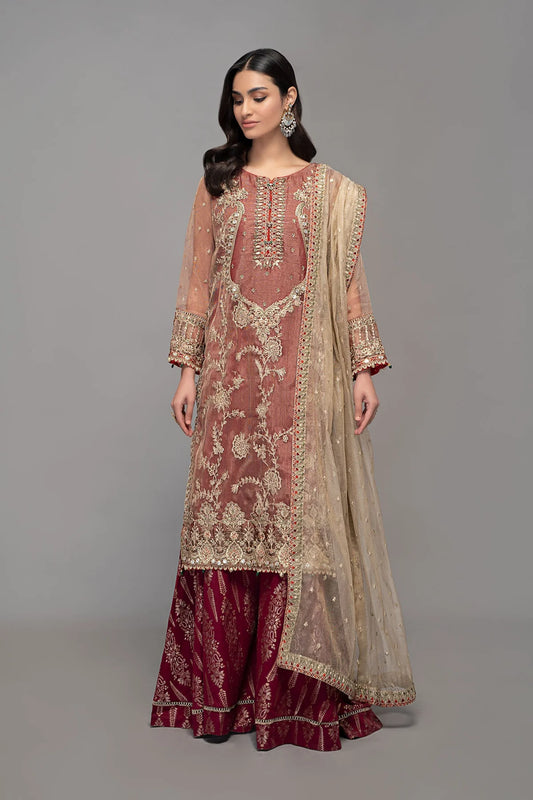 Maroon Embroidered Shirt with Sharara
