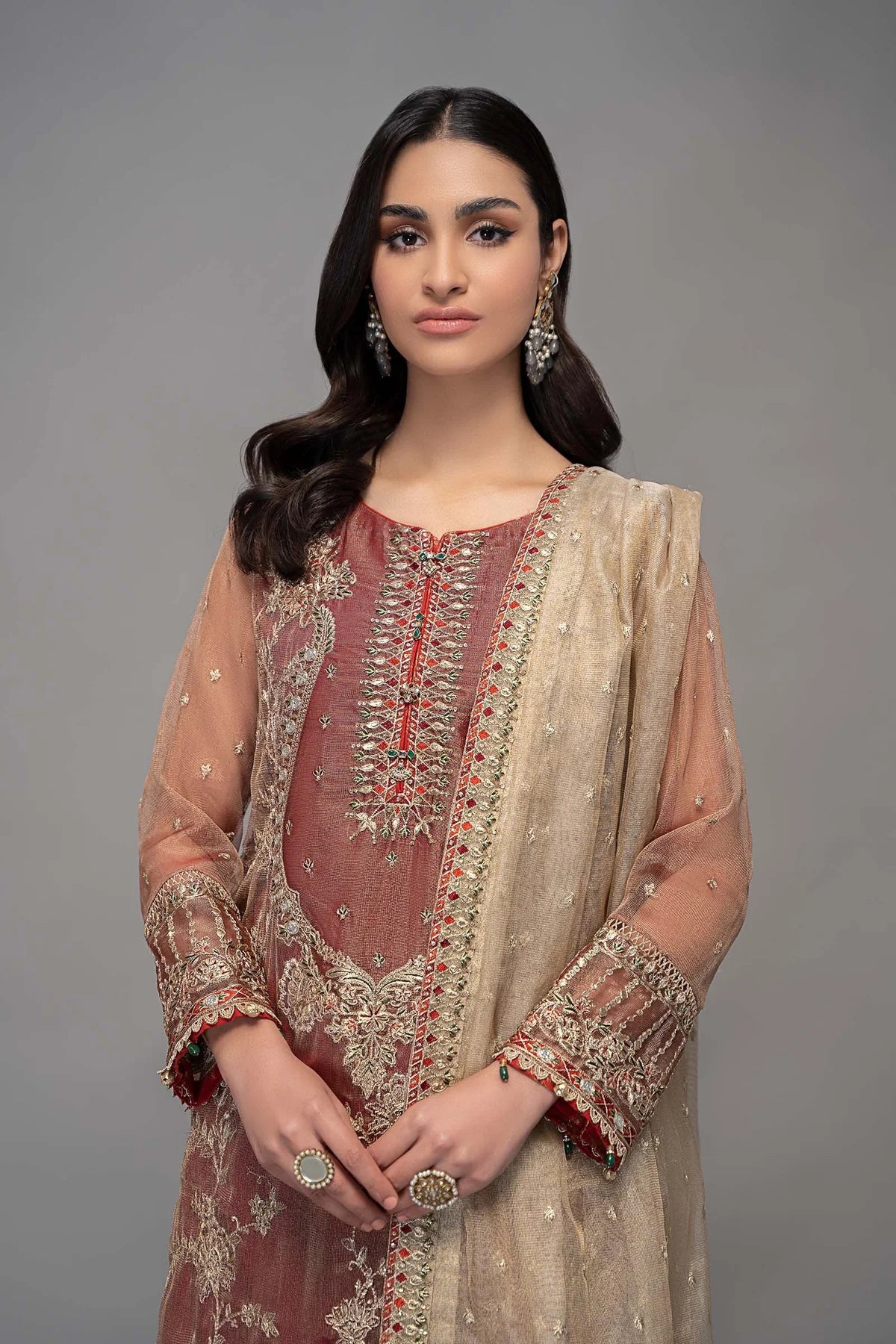 Maroon Embroidered Shirt with Sharara