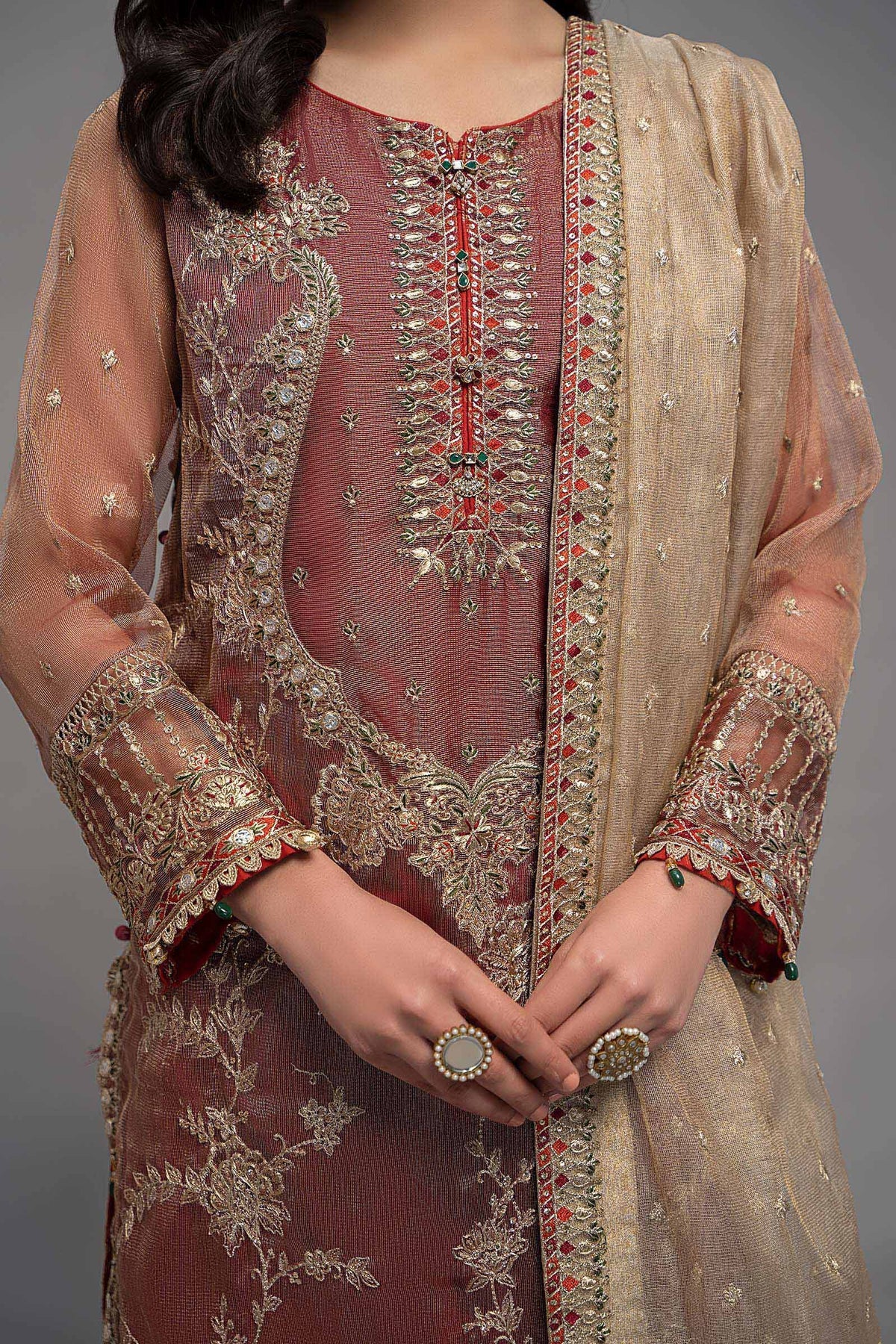Maroon Embroidered Shirt with Sharara