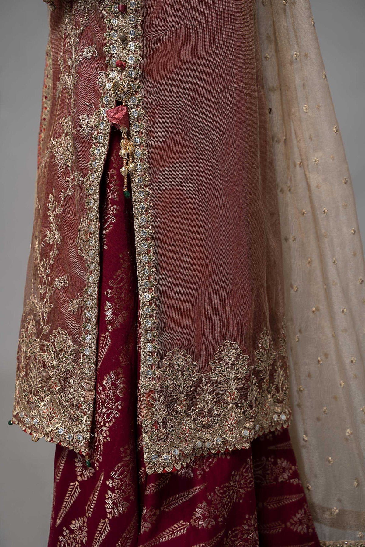 Maroon Embroidered Shirt with Sharara