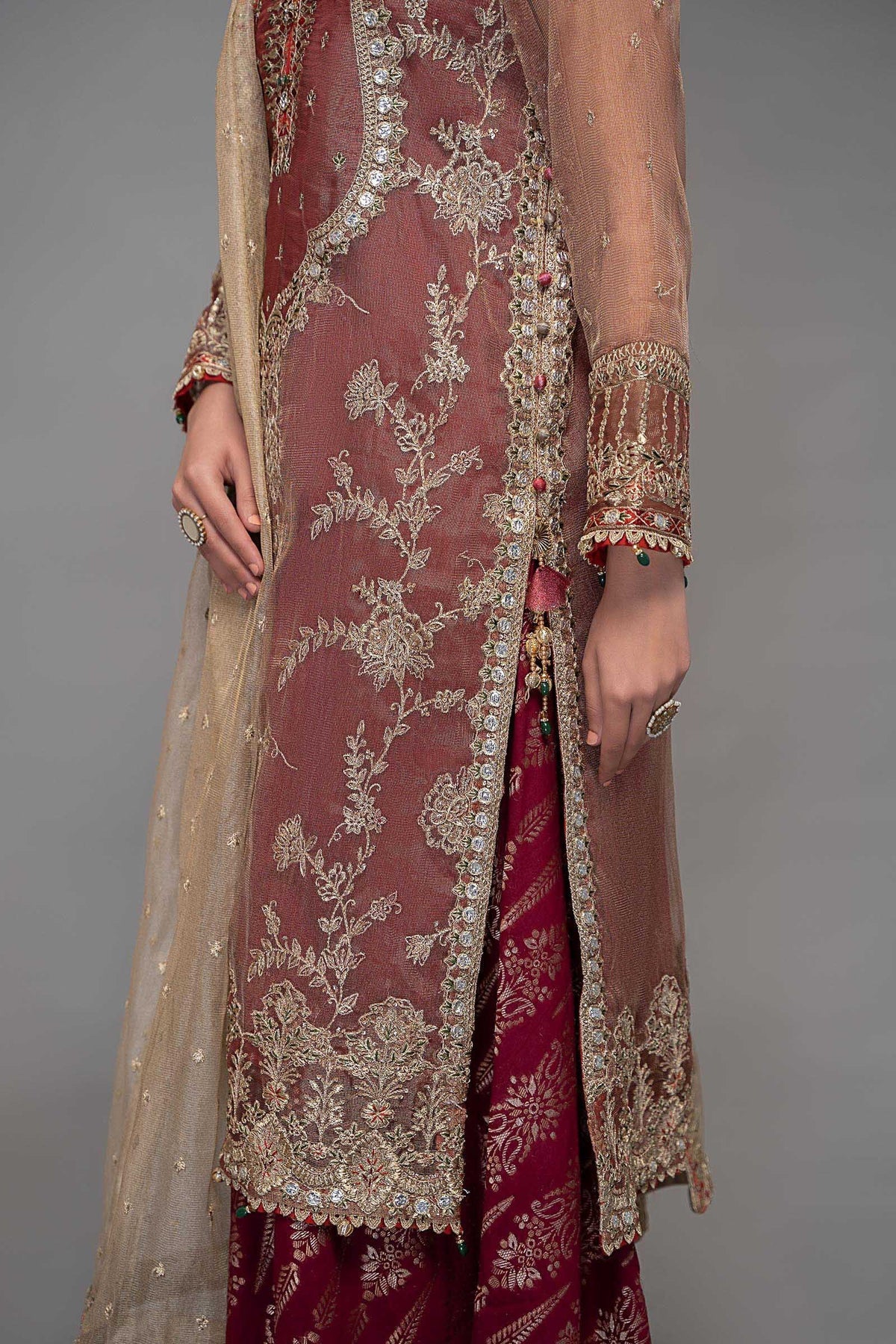 Maroon Embroidered Shirt with Sharara