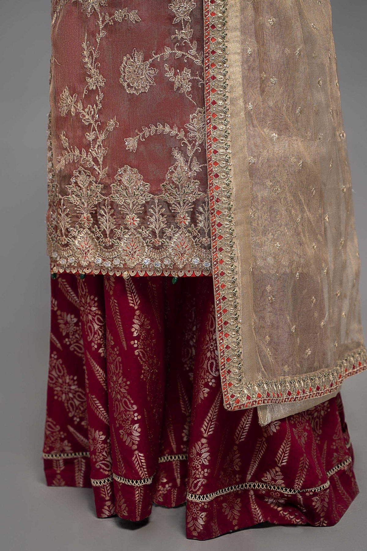 Maroon Embroidered Shirt with Sharara