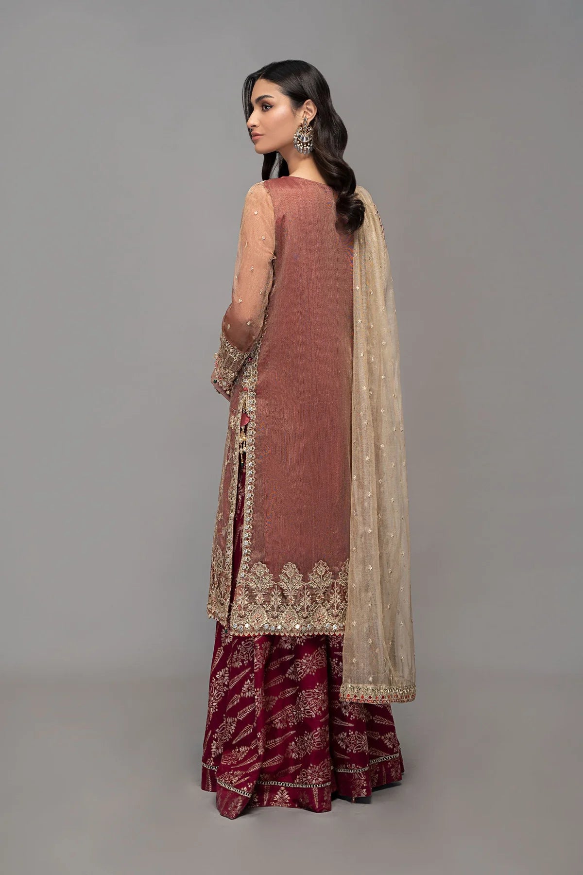 Maroon Embroidered Shirt with Sharara